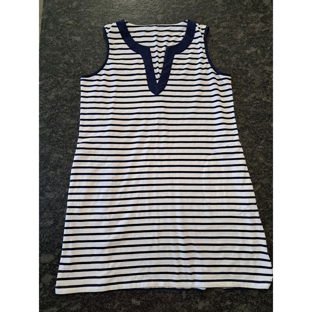 Lands End Dress Womens Size LP White Blue Striped Sheath Pockets Casual Nautical